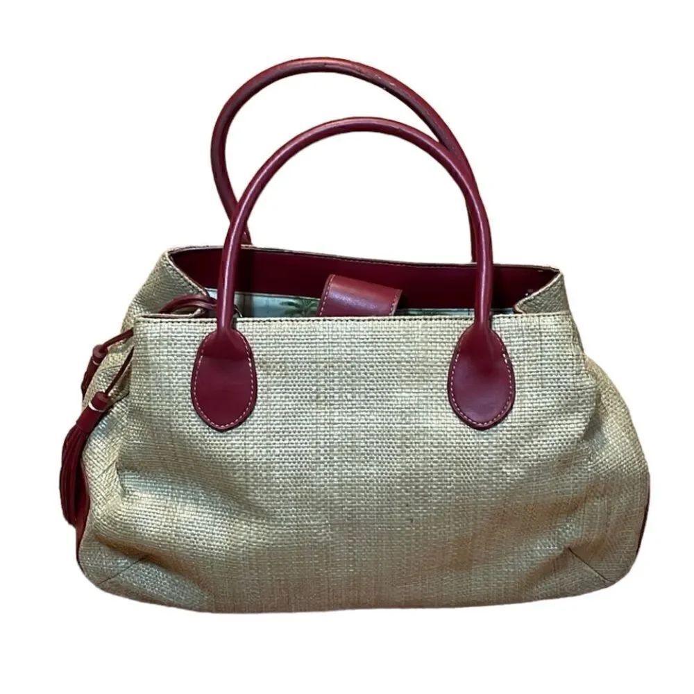 VTGโEtienneโAignerย Bag,โWovenโandโleather,โstrawโ/โburgundy